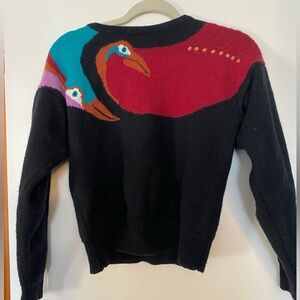 Black, red, blue  Laural Burch bohemian vintage medium size wool bird sweater.